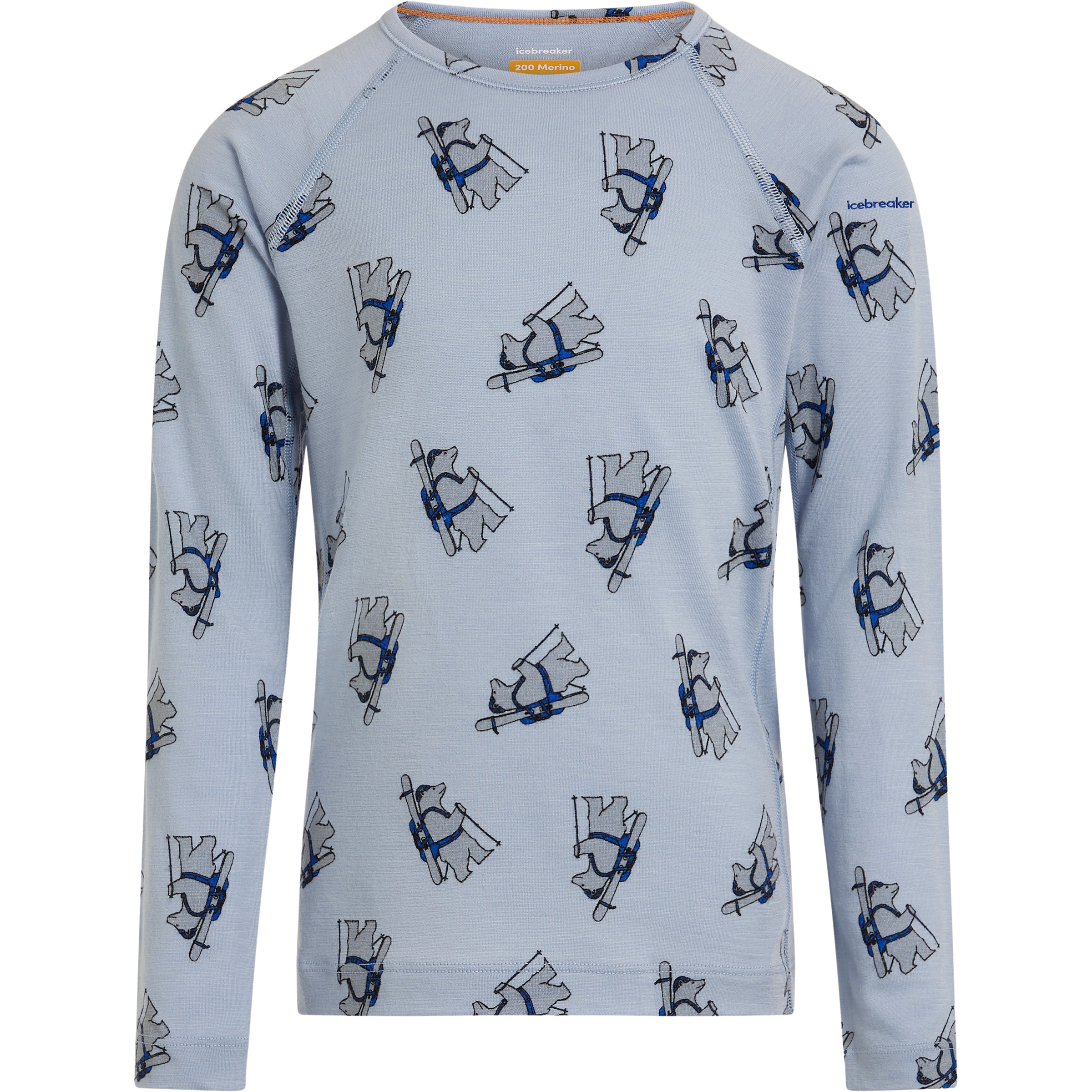 Icebreaker Merino 200 Oasis Bear Tour AOP Kinder Langarm Unterhemden blau Größe 116 Hautfreundlich Merinowolle