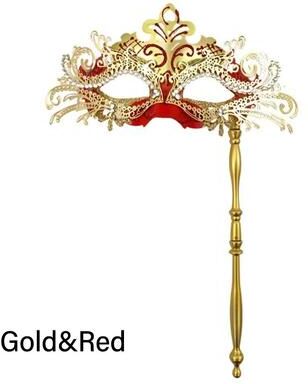 Inspired Finds Handheld Venetian Masquerade Mask Elegant Party Costume Accessory gold red