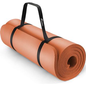 Tresko Yogamatte mit Tragegurt, orange, 1 cm stark, rutschfester Schaumstoff, 185 x 60 cm
