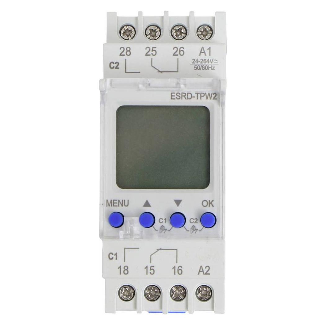 Counttec Zeitschaltuhr für Hutschiene ESRD-TPD2 2 Wechsler 16 A 250 V/AC Multif (S2K90)