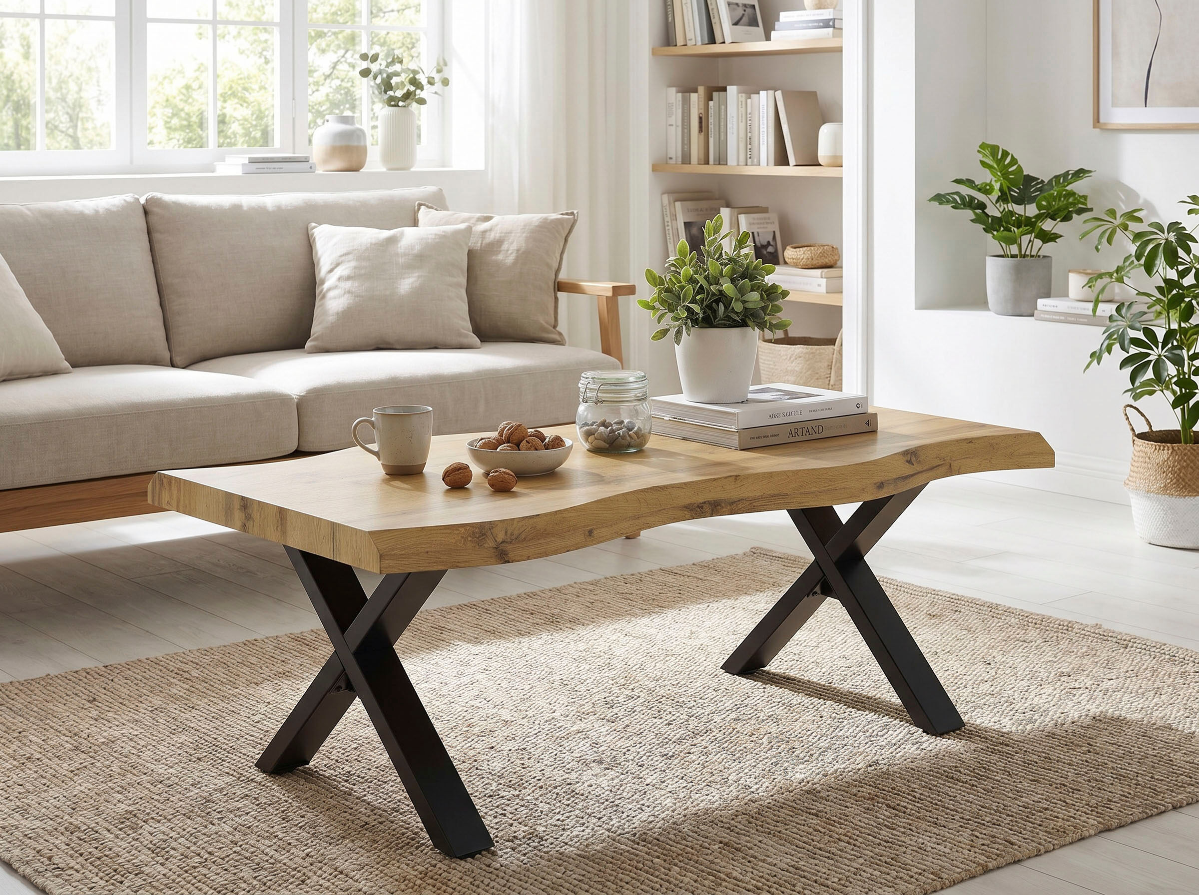 Couchtisch HELA "GERD", braun (wildeiche, schwarz, schwarz, wildeiche), B:110cm H:42cm T:60cm, Tische, Couchtisch, Baumkantenoptik, Breite 110 cm wildeiche, schwarz, schwarz, wildeiche B/H/T: 110cm x 42cm x 60cm, Wildeiche/Schwarz
