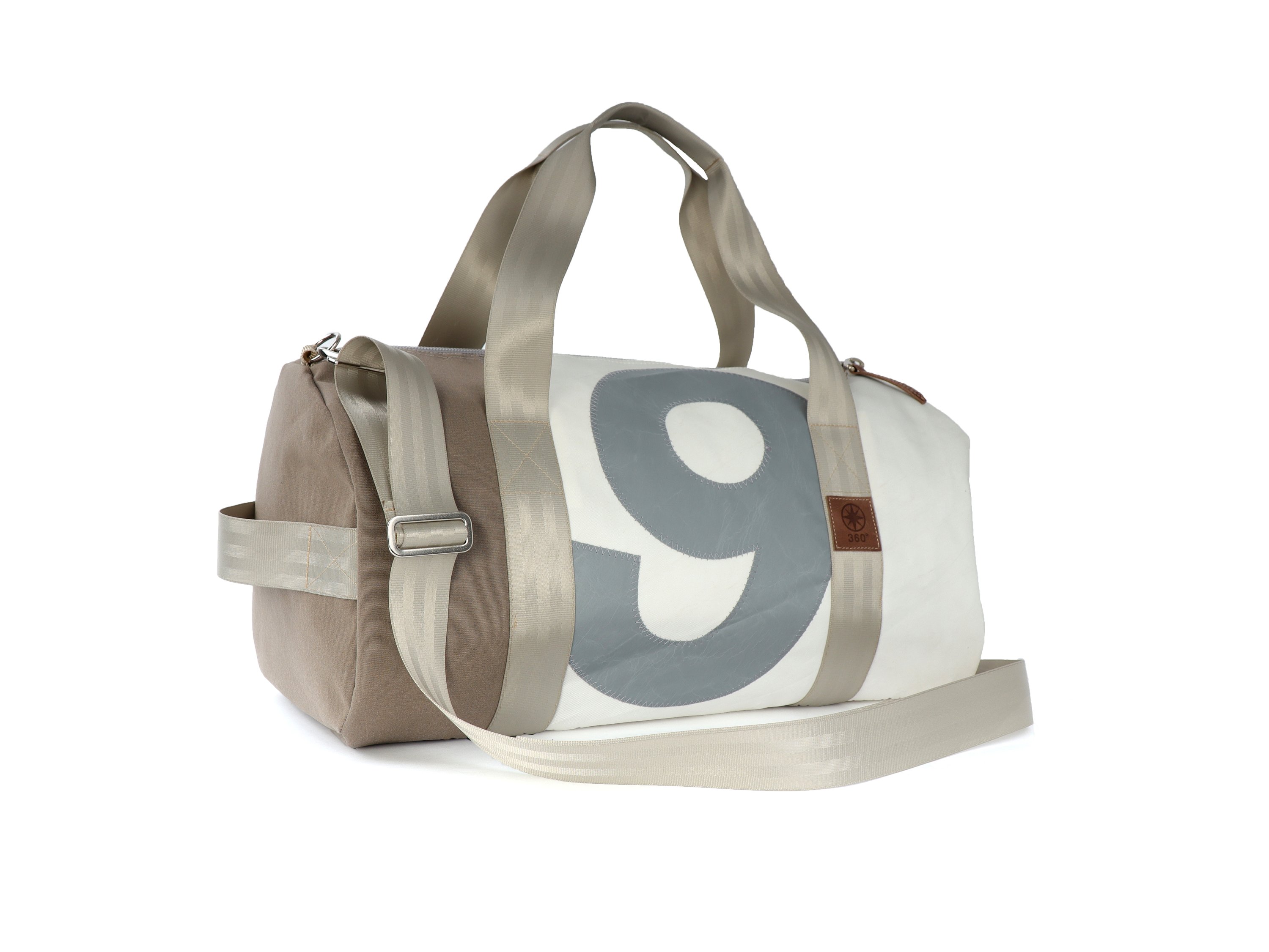 360° Taschen Pirat Sporttasche (weiß / Persenning taupe, Zahl hellgrau, Gurt bei... weiß / Persenning taupe, Zahl hellgrau, Gurt beige 2410