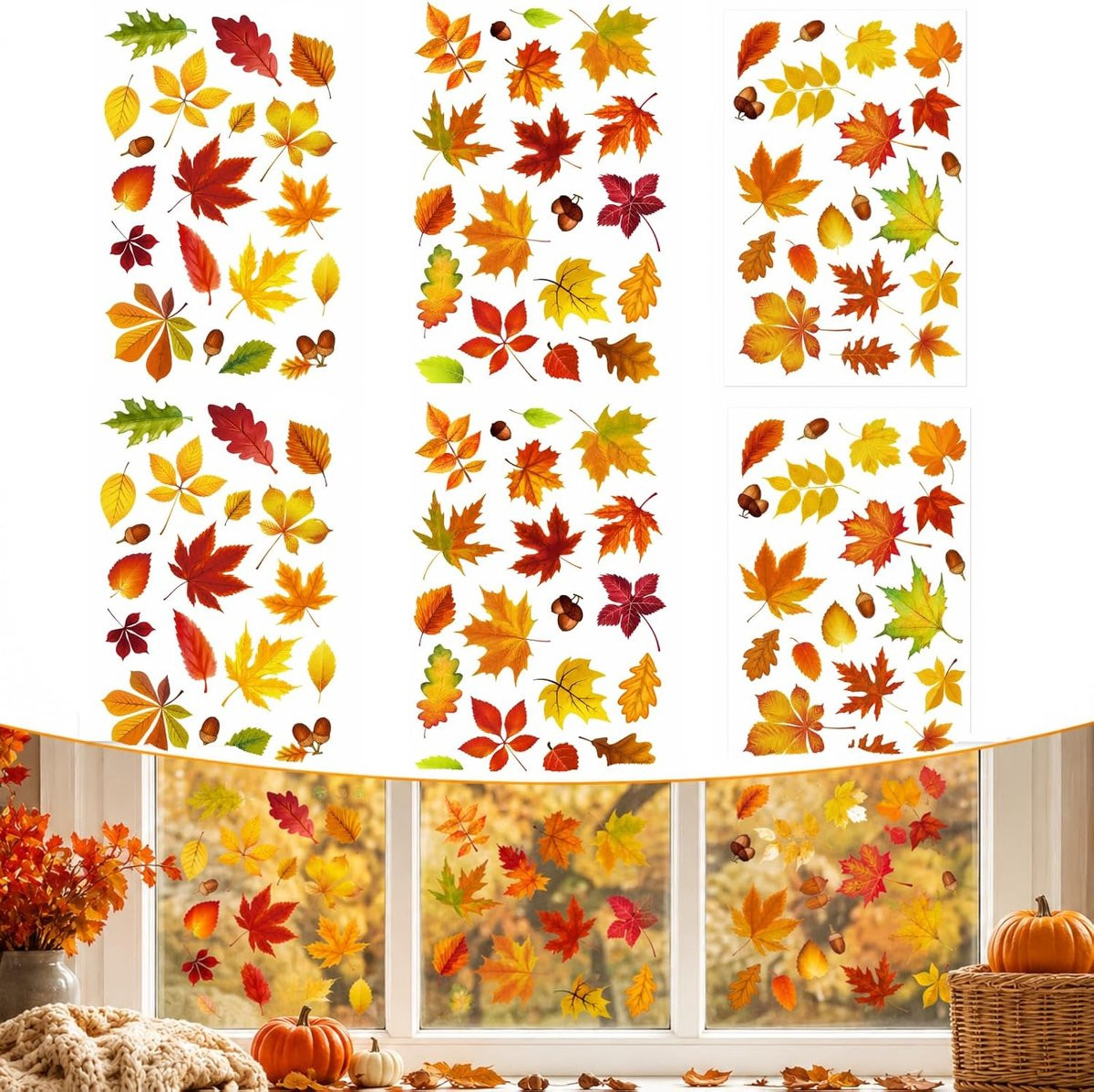 PZCC Halloween Raamstickers met Bloemenmotief - Statische Decoratieve Raamfolie voor Privacy - 9 stuks - 20 x 30 cm