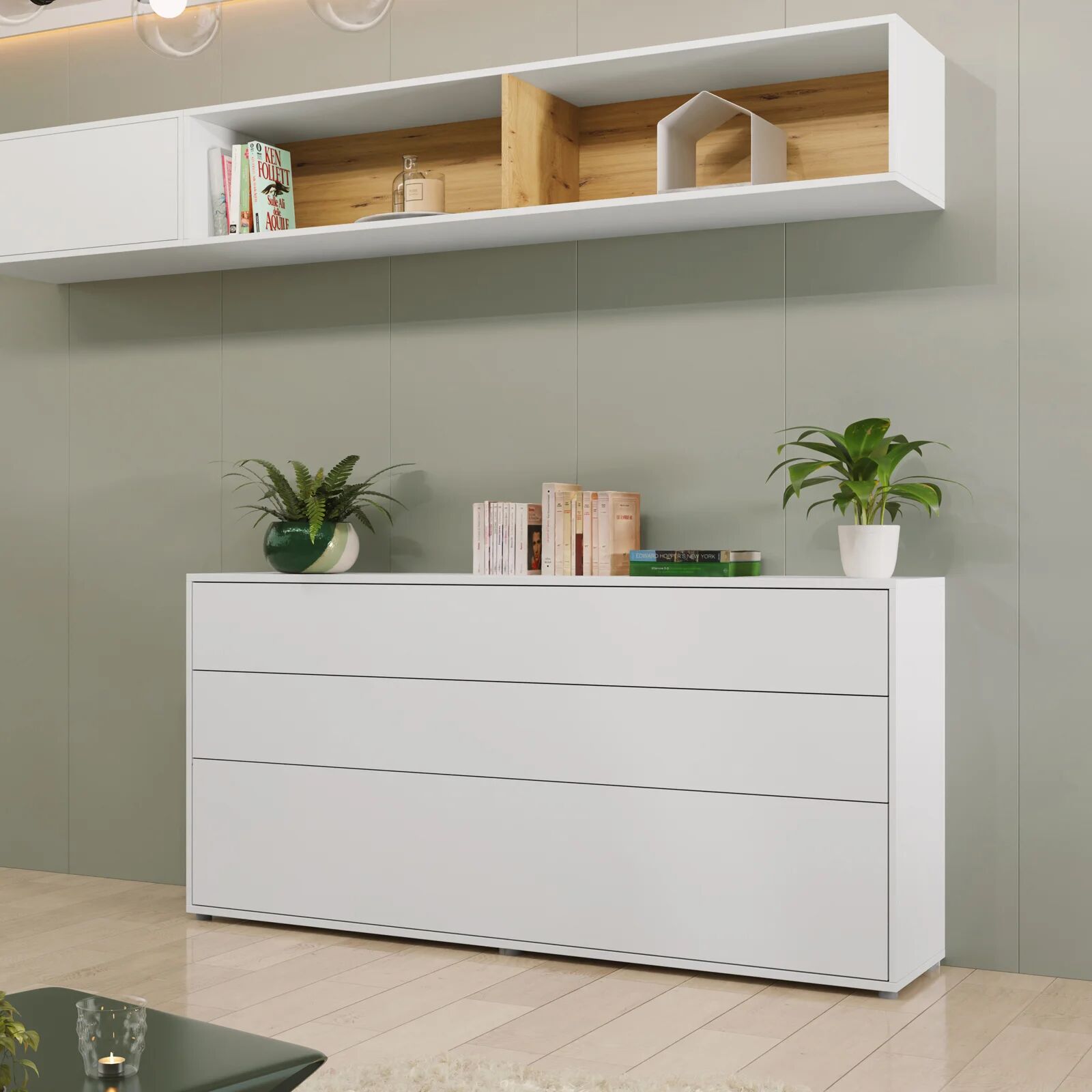 garneroarredamenti Letto a scomparsa orizzontale 90x200 cm singolo bianco Camelio