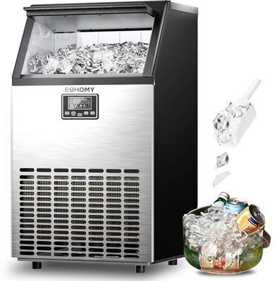 Euhomy CIM004150BS 150lbs. Black-Stainless Under Counter Commercial Ice Cube Maker