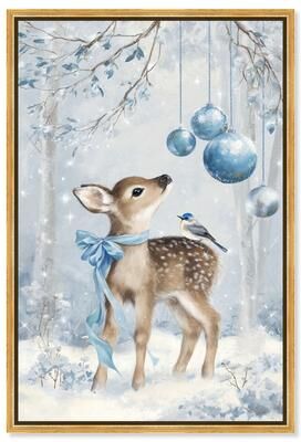 Baby Deer and Bluebird Christmas Decor Canvas Print by Art Remedy