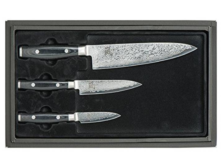 Yaxell Damastmesser Ran 69 - Kochmesser + Universalmesser + Schälmesser in Geschenkbox, 69 Lagen, Schnittkern 61-62 HRC