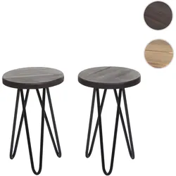 2er-Set Beistelltisch HWC-A80, Nachttisch Kaffeetisch, Industrial Echtholz Ø25cm ~ dunkelbraun