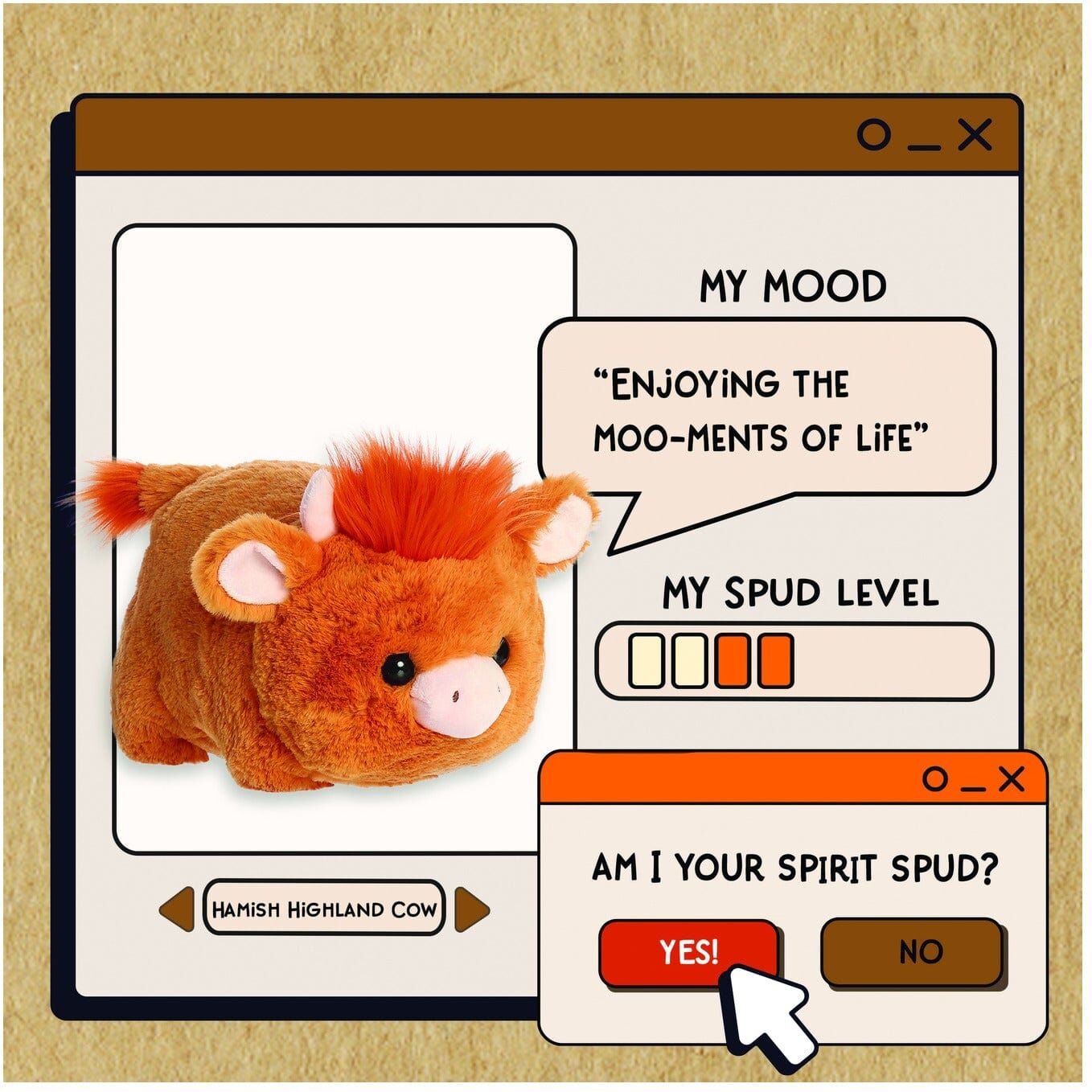 Aurora Spuds Hamish Highland Cow 10in Soft Toy for Children