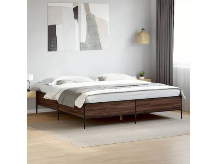 RJPLMFV Bettgestell, 200 x 200 cm, Holz, Braun, ohne Matratze Füße aus robustem Metall, inklusive Latten, Design Lattenrost, feuchtigkeitsbeständig