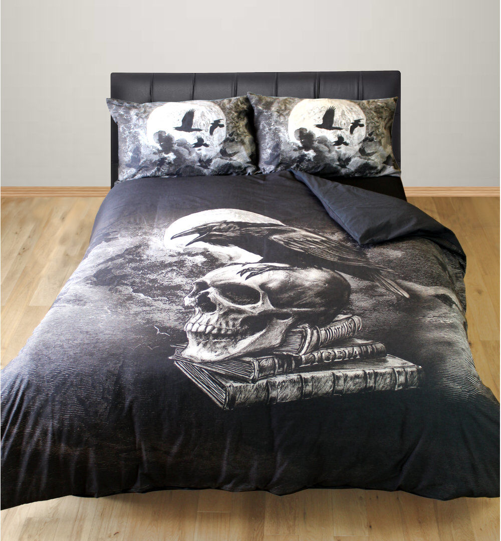 Happy Larry POES RAVEN ALCHEMY GOTHIC Aayan Black White 144 TC Duvet Cover Set Black;White King Duvet Cover + 2 Standard Pillowcases