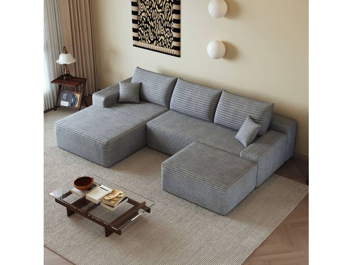 VUENOR Canapé d'angle modulable 270 cm gris – 4 places compressé