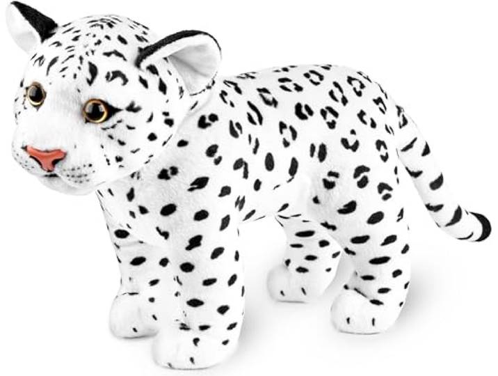 BRUBAKER Luipaard Knuffel - 30 cm Knuffeldier - Baby Pluche Knuffel, Grote Kat, Staand - Kinderen Pluche Knuffel - Wit