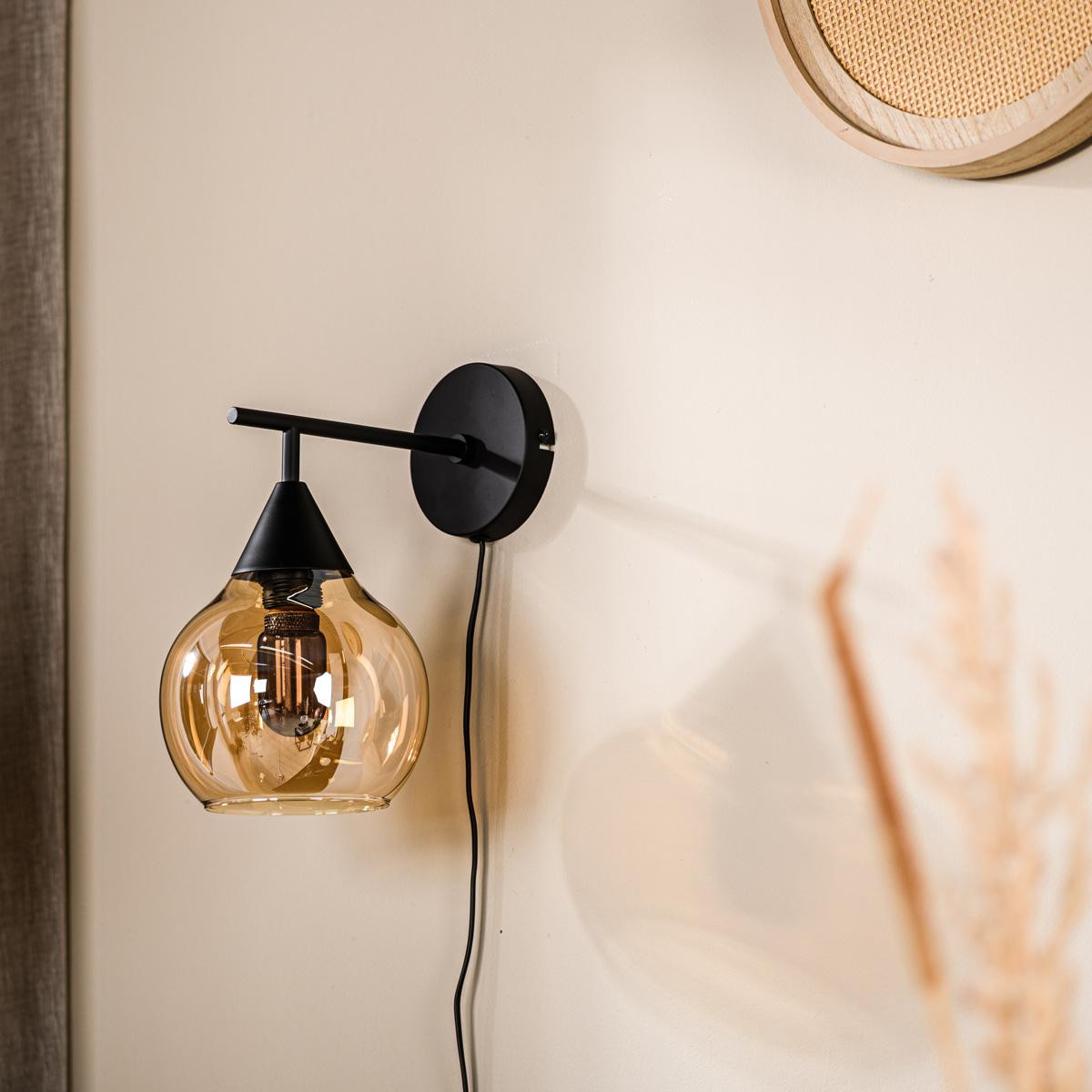 Wandlamp Pleun 1-Lichts Amber Glas - Giga Meubel