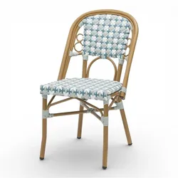 Bistromania MATIGNON Gartenstuhl aus Aluminium und Polyethylen geflochten, hellblau, weiß und grau – B 47 x T 59 x H 85 cm