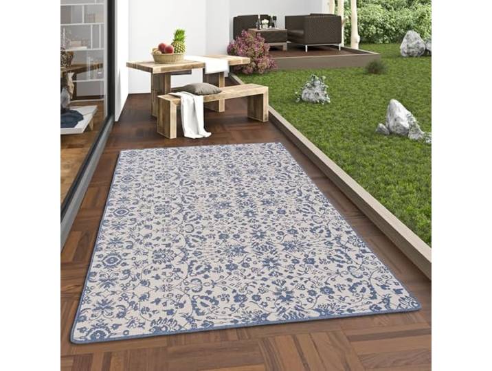 Snapstyle Newport Outdoorteppich Blau Blumen - Wasserdichter & UV-beständiger Teppich für Balkon, Garten, Terrasse & Küche - Beidseitig nutzbar, Pflegeleicht - In 24 Größen erhältlich