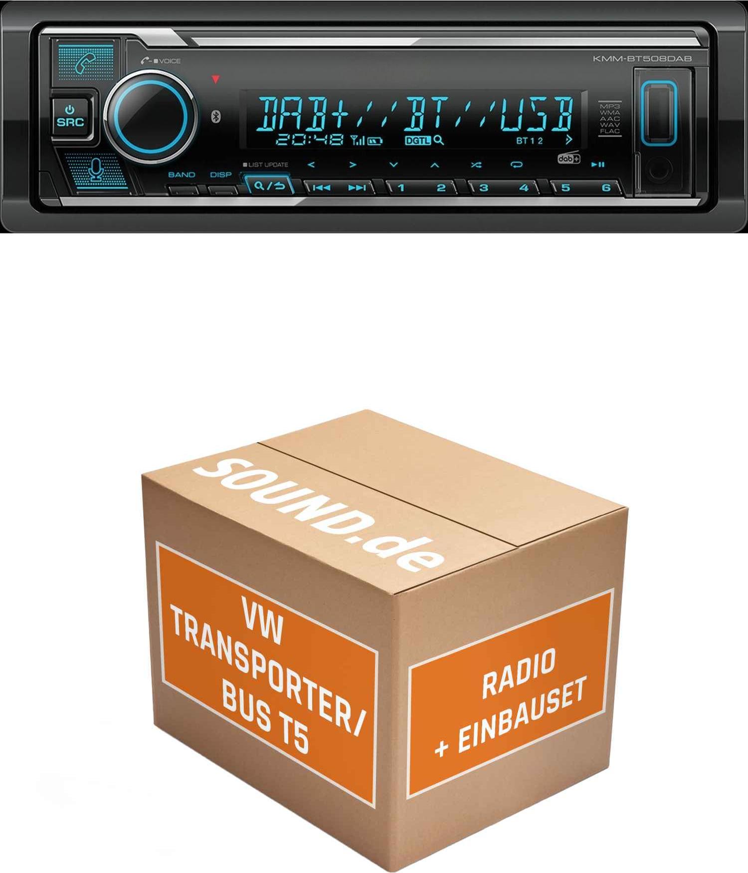 Autoradio Einbaupaket Kenwood KMM BT508DAB passend für VW T5 + Lenkradfernbedienung | Bluetooth Telefonieren DAB+