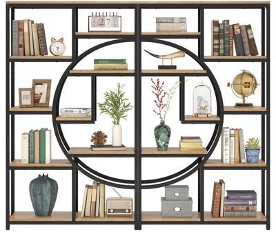 Bluebell Bookshelf Industrial 5 Tier Etagere Bookcase, Freestanding Tall Bookshelves