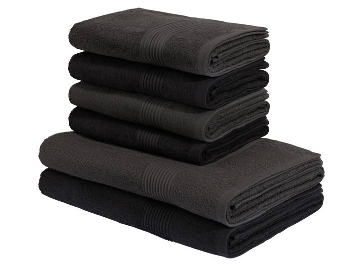 Handtuch Set GOODPRODUCT Anna, 2 Duschtücher 70x140, 4 Handtücher 50x100 , schwarz (anthrazit, schwarz), Walkfrottee, Walkfrottee, Obermaterial: 100% Baumwolle, Handtuch-Sets, Handtuch Set, Handtuch-Set, gestreifte Bordüre, weich, 100% Baumwolle, zweifarbig