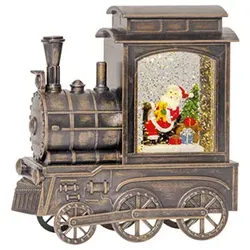 LED-Deko Santa im Zug 17x17x7cm bronze, Glitzer, inkl. Verwirbler, batteriebetrieb