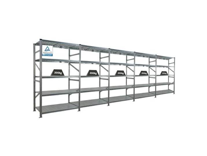 PROREGAL Fachbodenregal Stecksystem Proximo Komplettregal HxBxT 200x600x60cm 5 Ebenen Fachlast 200 kg Beidseitig nutzbar Verzinkt Lagerregal, Steckregal, Metallregal