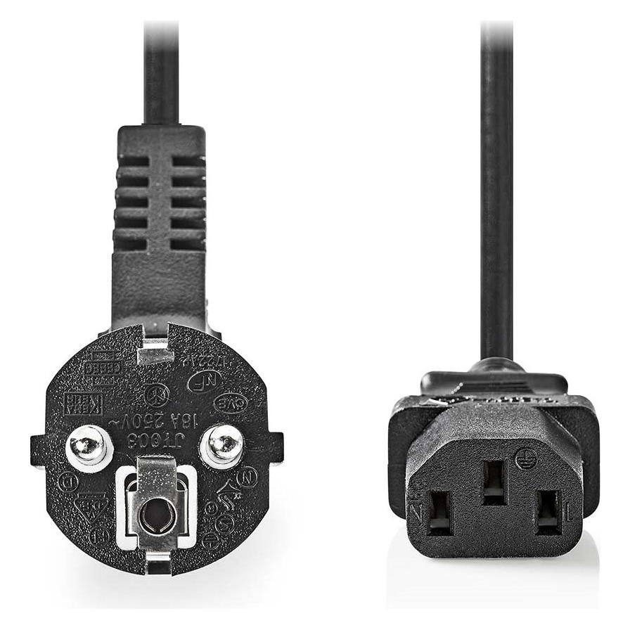 Nedis Stromkabel | Schutzkontaktstecker | IEC-320-C13 | Abgewinkelt | Gerade | Vernickelt | 2.00 m | (2 m) (CEGL10000BK20)