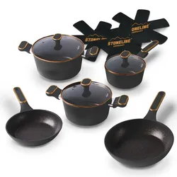 STONELINE® Roségold Kochgeschirr-Set 11-teilig mit Deckeln, beschichtete Töpfe & Pfannen