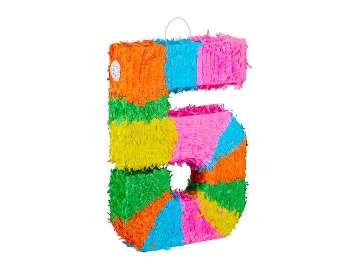 Relaxdays Pinata Bunt Zahl 5 Papier 50,5 cm, Mehrfarbig, 35.5x50.5x7.5 cm, Dekoration
