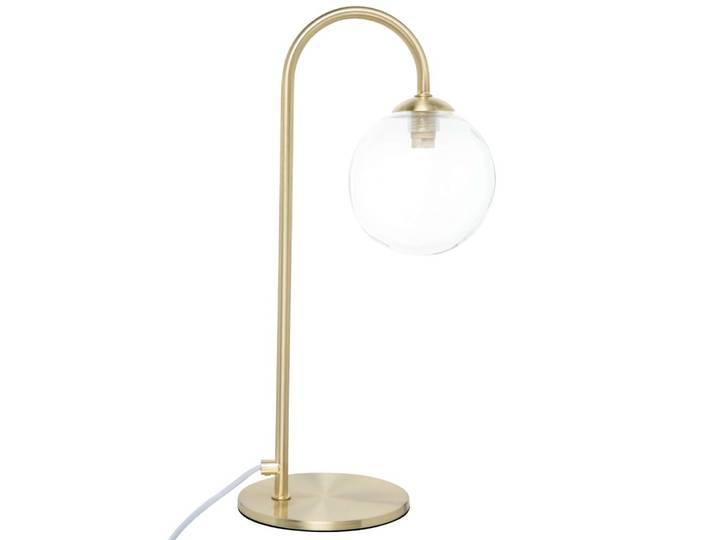 Vergoldete Stahllampe mit Glaskugel, H 40 cm