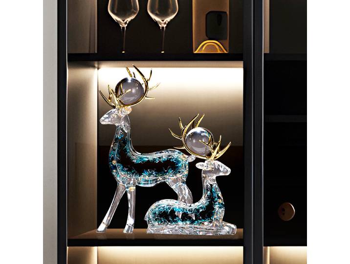 Ornement de cerf personnalisé pour la décoration intérieure, salon, foyer, armoire à vin, meuble TV, décoration de bureau en cristal de bureau, une paire