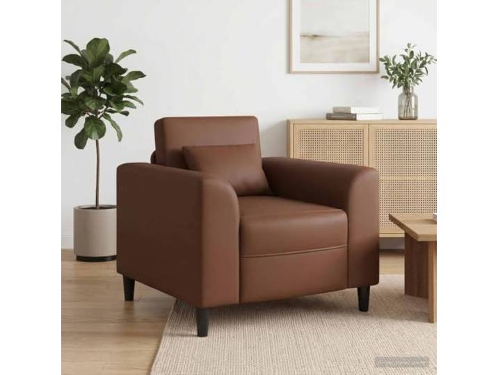NLQMSU Brauner Sessel aus Kunstleder mit breiten Armlehnen Schmutzabweisendes Kunstleder, abgerundete Armlehnen, leichter Schaumstoff, Sperrholzrahmen, Schlafzimmer, Wohnzimmer