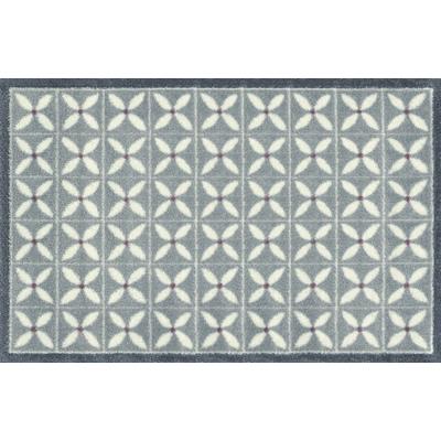 Teppich TURTLE MAT "Flower Fields Grey", grau, B:75cm H:9mm L:120cm, Baumwolle, Teppiche, Teppich