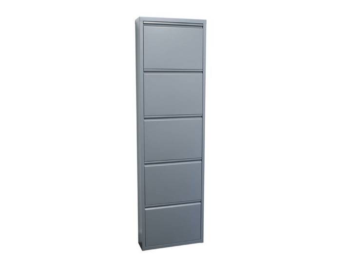 Pisa Armoire à chaussures à 5 rabats/portes en métal gris. Livré entièrement monté.