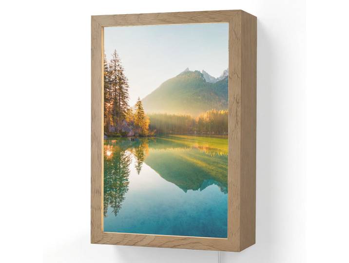 OnlyWow Wandleuchte - See - Wald - Berge - Natur - Sonne - Landschaft - 20x30 cm, Grün, Holzwerkstoff, Rechteckig, LED integriert, 20x30x8 cm, Lampen & Leuchten, Innenbeleuchtung, Wandlampe