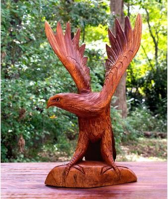 G6 Collection Hand Carved Flying Wooden Eagle Statue Figurine Handmade Sculpture Art Decorative Home Decor Accent Handcrafted