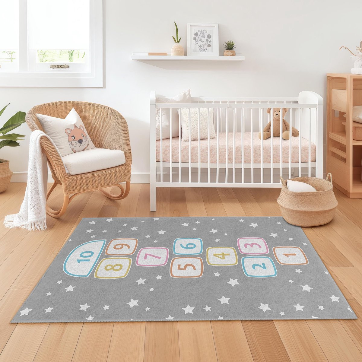 Merkloos Rechthoekig Kindertapijt met Geometrisch Patroon - Katoen - Wasbaar en Antislip