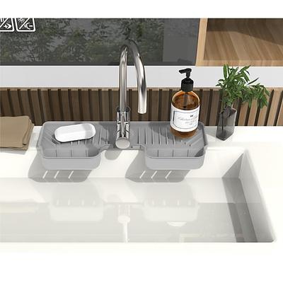 Verstellbarer Silikon-Schwammhalter, Wasserhahn-Wasserauffangmatte, saugfähige 2-in-1-Wasserhahn-Spritzmatte, Abfluss-Wasserhahn-Wasserauffangmatte, Schwammhalter über dem Wasserhahn,