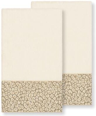 Authentic Hotel and Spa Turkish Cotton Cheetah Jacquard Trim Cream 2-piece Bath Towel Set