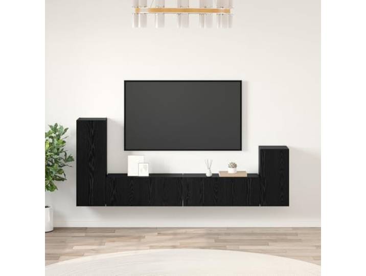 HEFZGDB Wand TV Schrank mit Regal und Tür 4 Stücke Schwarz Eiche Holzwerkstoff Aufbewahrungssystem Stauraum Lösung