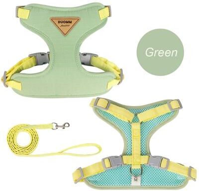 Uplift Essentials Breathable Fashion Mesh Cat & Puppy Harness Set green m