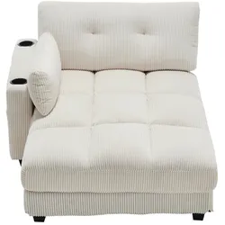 Beiger Lounge-Sessel Samt mit USB-Ladeanschluss Getränkehalter Seitentaschen austauschbaren Armlehnen 110x140cm