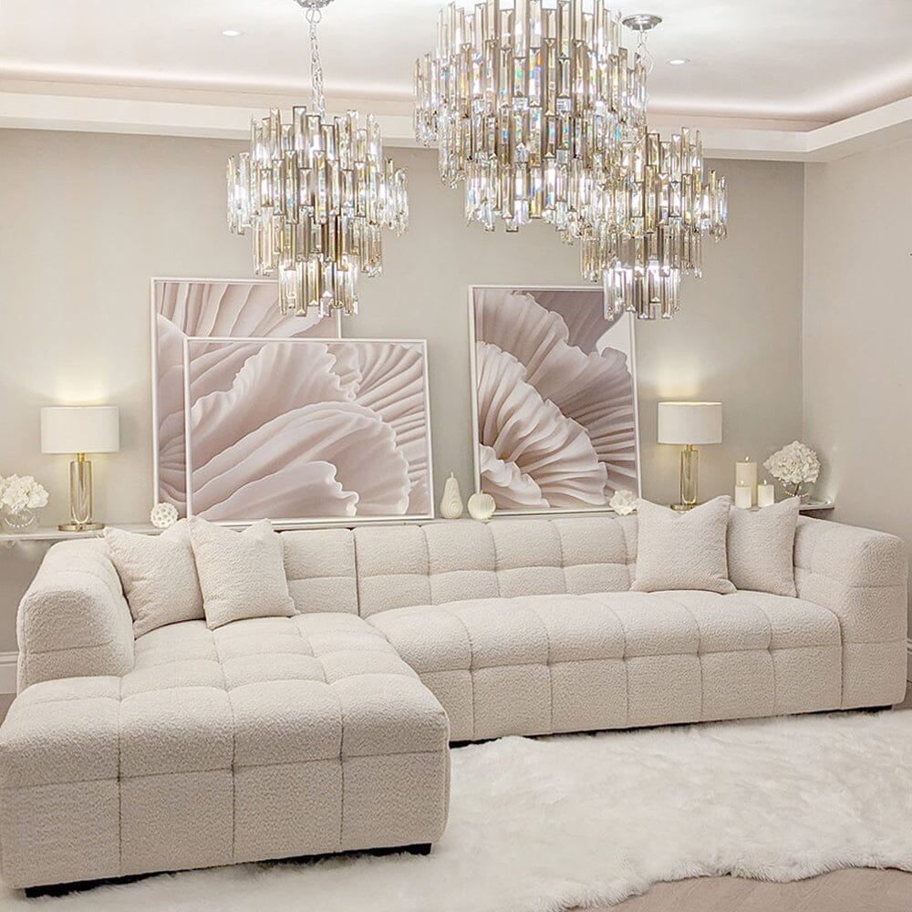 Bubble Tufted Oatmeal Boucle Corner Sofa - Left Hand Facing