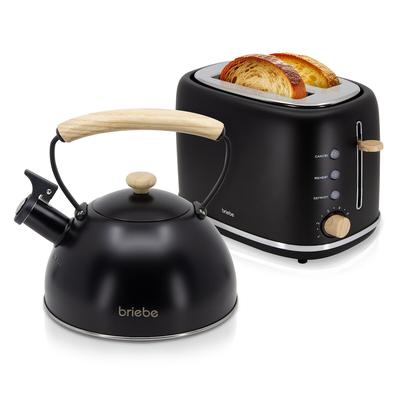 Briebe Nordic Set Toaster 2 Scheiben Breite Schlitze + Wasserkessel Induktion 2,3 L, SKT1177BLK, Schwarz