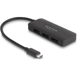 Delock USB Type-C Splitter (DP Alt Mode) zu 3 x DisplayPort (DisplayPort, DisplayPort), Video Adapter, Schwarz