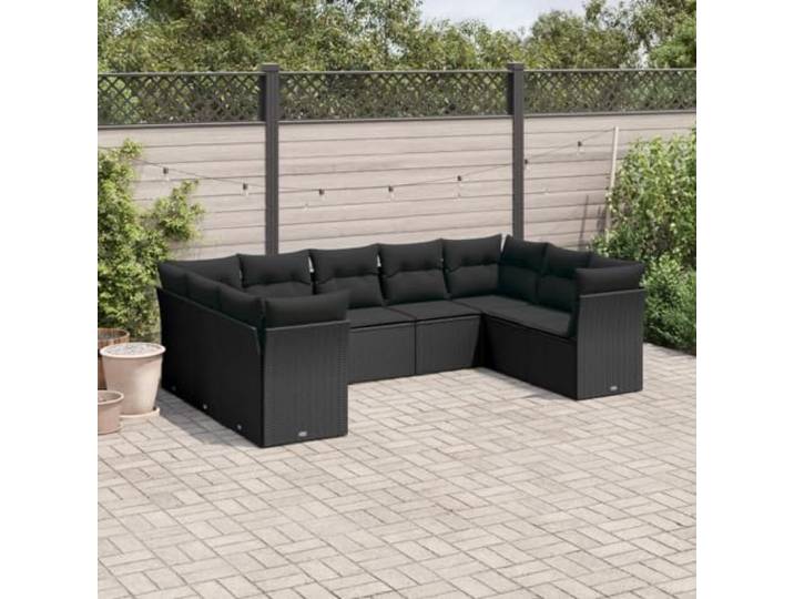 WDGJJFECNMUEHI Résine tressée imperméable canapé 9 pièces Noir Salon de jardin 9 pcs avec coussins noir résine tressée modulable étanche extérieur