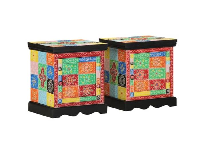 KDVXBCQJH Nachttisch 2er Set, 40x35x45 cm Beistelltisch Mehrfarbig Bunte Schranktür mit Prägemuster für ordentliche Ablage im Schlafzimmer, pflegeleichtes Tropenholz als Unikat.