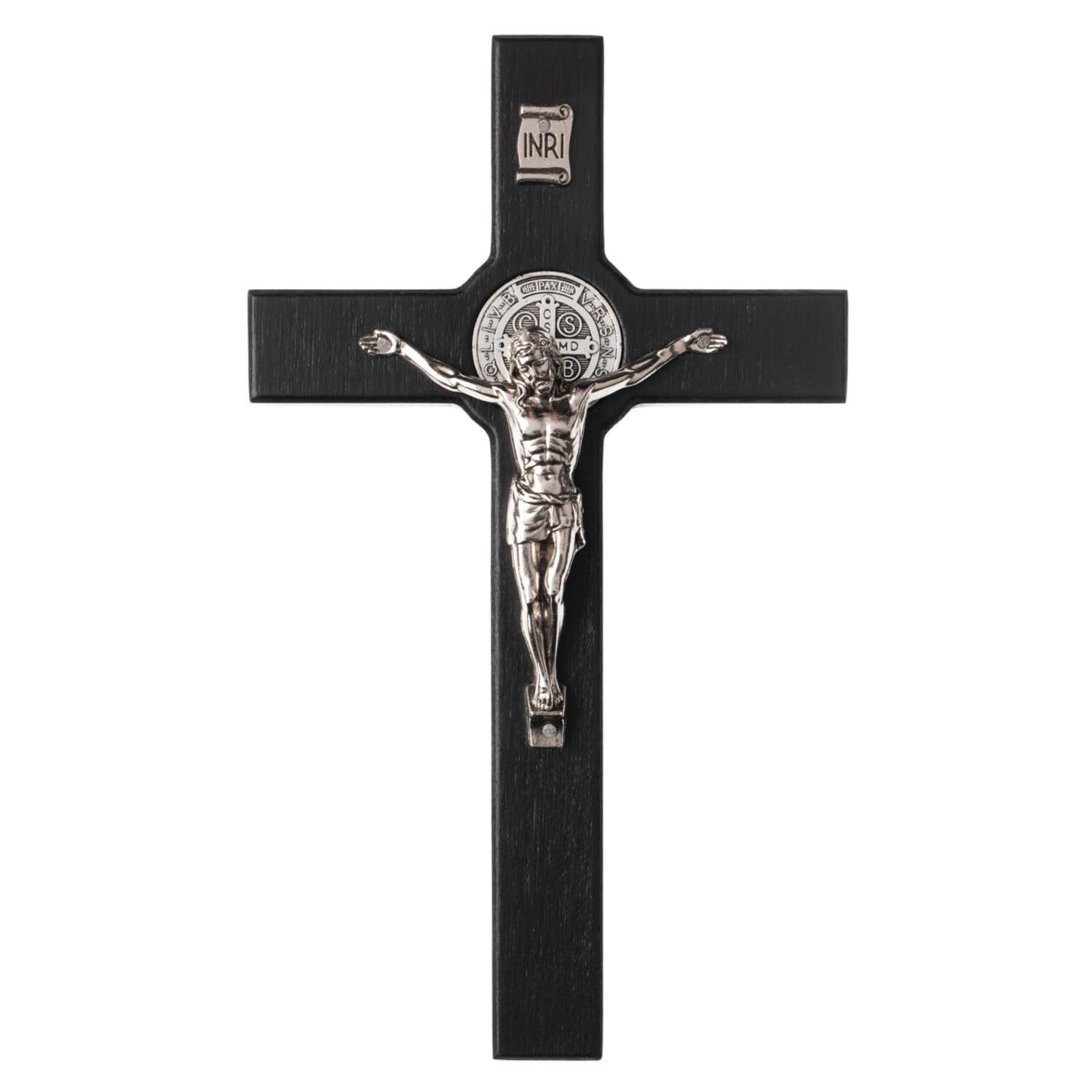 LUDA STUDIO Wandlamp met kruisbeeld van Sint Benedictus en Passiekruis, zwart, B: 28 cm, D: 16 cm, H: 1,8 cm