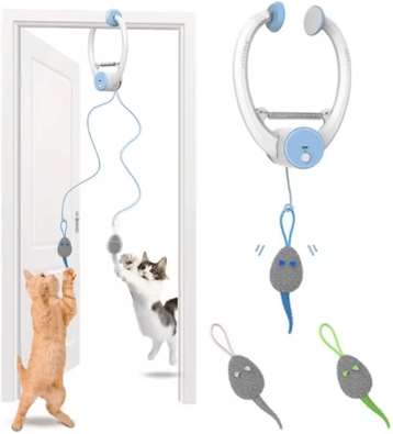 Inspire Curations WhiskerBounce Interactive Hanging Cat Toy With Motion Mice blue