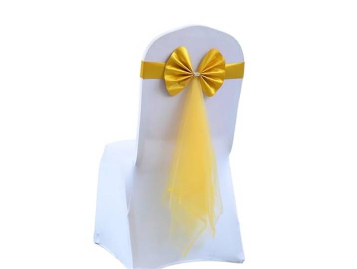Stuhlschleifen für Hochzeiten 10/50/100 Stück Stuhlschärpen Stretch Stuhl Schleife Knoten mit Schmetterling Organzaband for Hochzeitsbankett Geburtstag Hotel Party Dekor(Gold,50pcs)