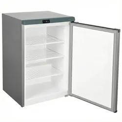 Vertikaler Edelstahl-Kühlschrank mit 142 Litern und 3 Einlegeböden für die Gastronomie. Kühlschrank für Bar und Restaurant.